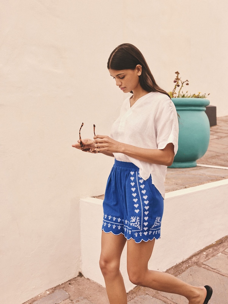 Blue Cross Stitch 100% Cotton Shorts - Image 2 of 8