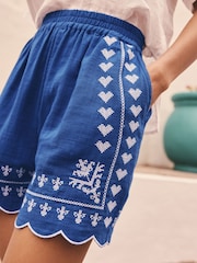 Blue Cross Stitch 100% Cotton Shorts - Image 5 of 8