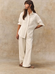 White Metallic Long Sleeved Striped Shirt With Linen - Image 3 of 4