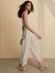 Neutral Stripe Tie Waist V-Neck Jumpsuit - Image 1 of 9