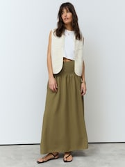 Boho Khaki Green Drop Waist Maxi Skirt - Image 1 of 7