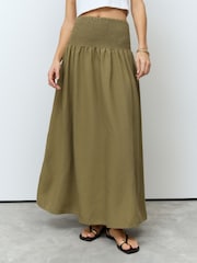 Boho Khaki Green Drop Waist Maxi Skirt - Image 2 of 7