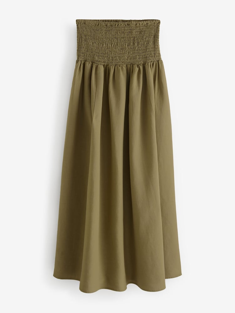 Boho Khaki Green Drop Waist Maxi Skirt - Image 5 of 7