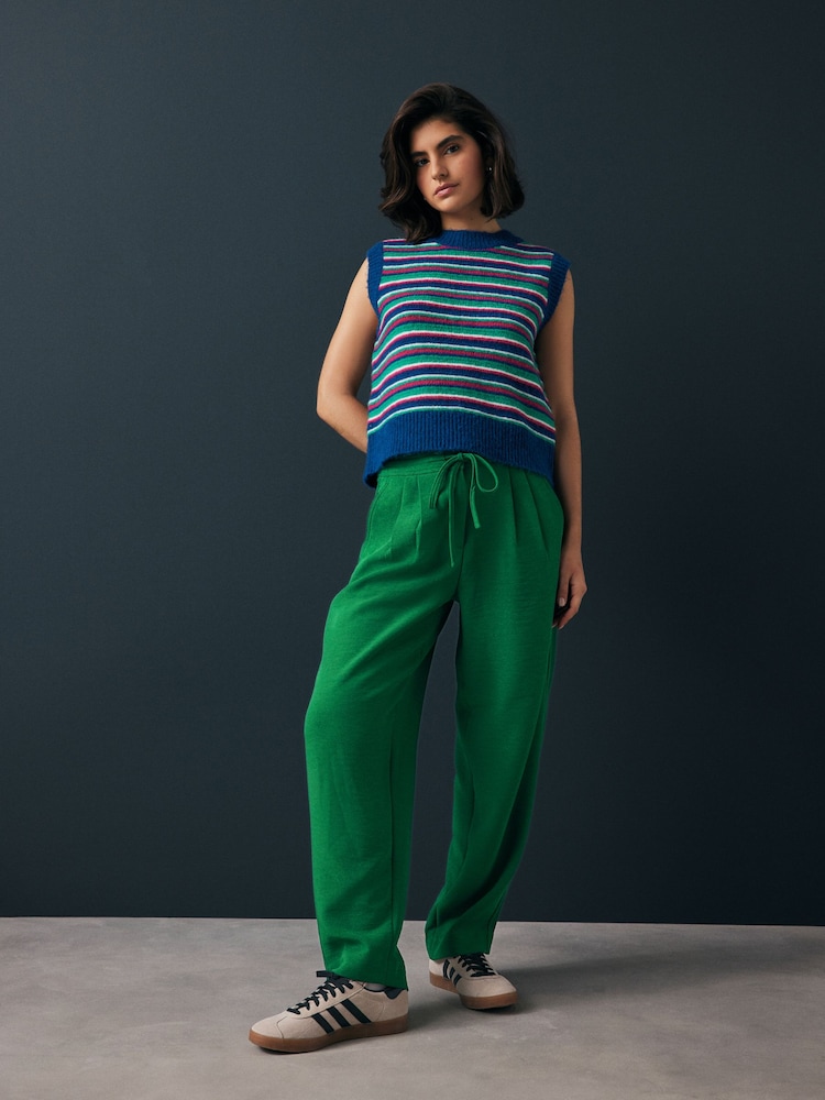 Bright Green Barrel Leg Crepe Trousers - Image 1 of 10