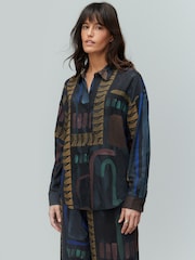 Navy Long Sleeved Shirt With Linen - Image 1 of 7