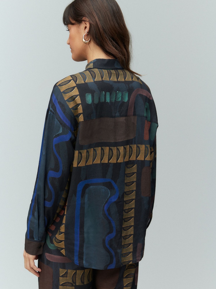 Navy Long Sleeved Shirt With Linen - Image 2 of 7