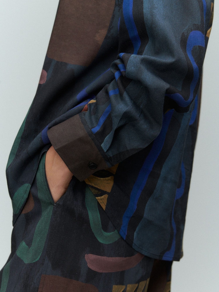 Navy Long Sleeved Shirt With Linen - Image 4 of 7