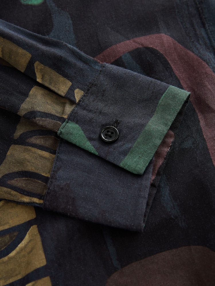 Navy Long Sleeved Shirt With Linen - Image 6 of 7