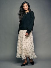 Ecru Spot Mesh Tulle Midi Skirt - Image 1 of 8