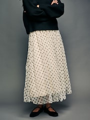 Ecru Spot Mesh Tulle Midi Skirt - Image 2 of 8