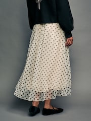 Ecru Spot Mesh Tulle Midi Skirt - Image 3 of 8