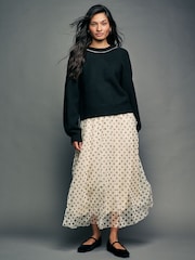 Ecru Spot Mesh Tulle Midi Skirt - Image 4 of 8