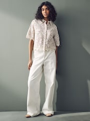 Blush Pink/Ecru N. Premium Crochet Lace Short Sleeve Shirt - Image 2 of 9