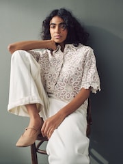 Blush Pink/Ecru N. Premium Crochet Lace Short Sleeve Shirt - Image 3 of 9