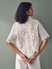 Blush Pink/Ecru N. Premium Crochet Lace Short Sleeve Shirt - Image 4 of 9