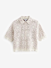 Blush Pink/Ecru N. Premium Crochet Lace Short Sleeve Shirt - Image 7 of 9