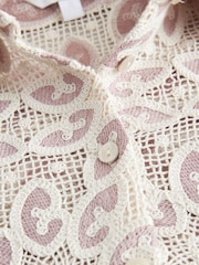 Blush Pink/Ecru N. Premium Crochet Lace Short Sleeve Shirt - Image 8 of 9