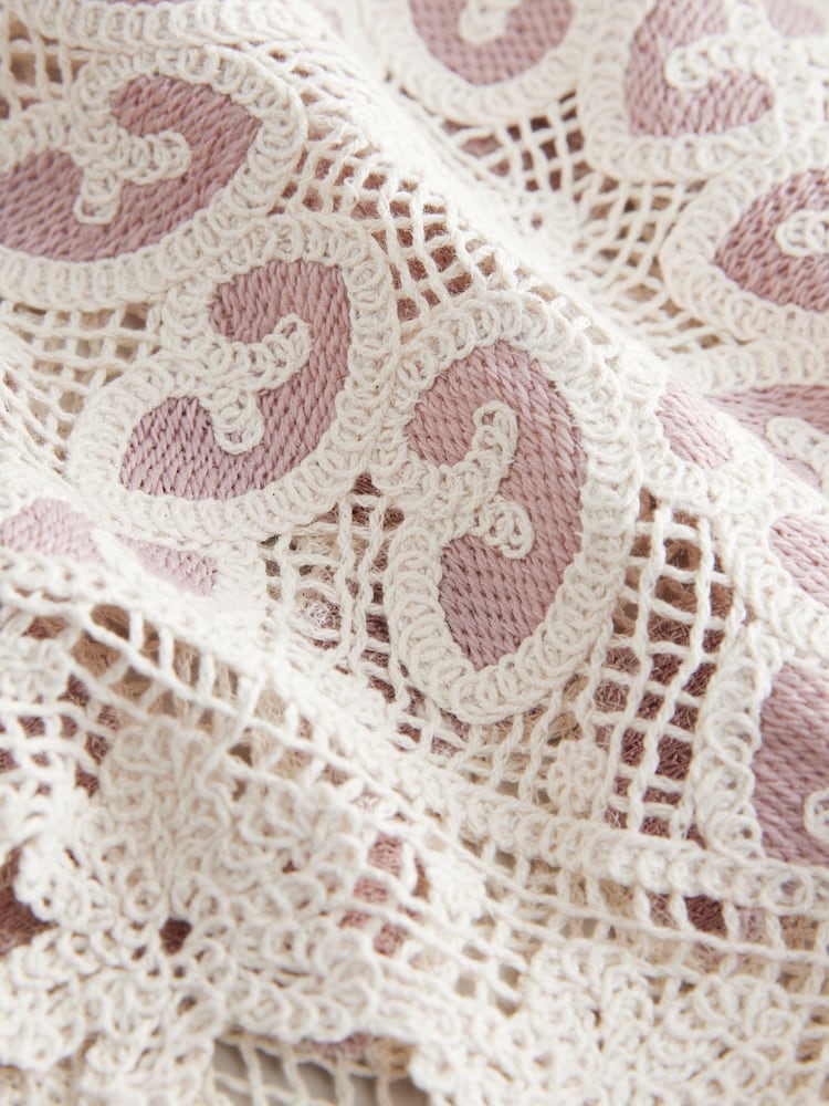 Blush Pink/Ecru N. Premium Crochet Lace Short Sleeve Shirt - Image 9 of 9