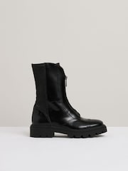 Reiss Black Sophie Leather Zip-Front Ankle Boots - Image 1 of 5