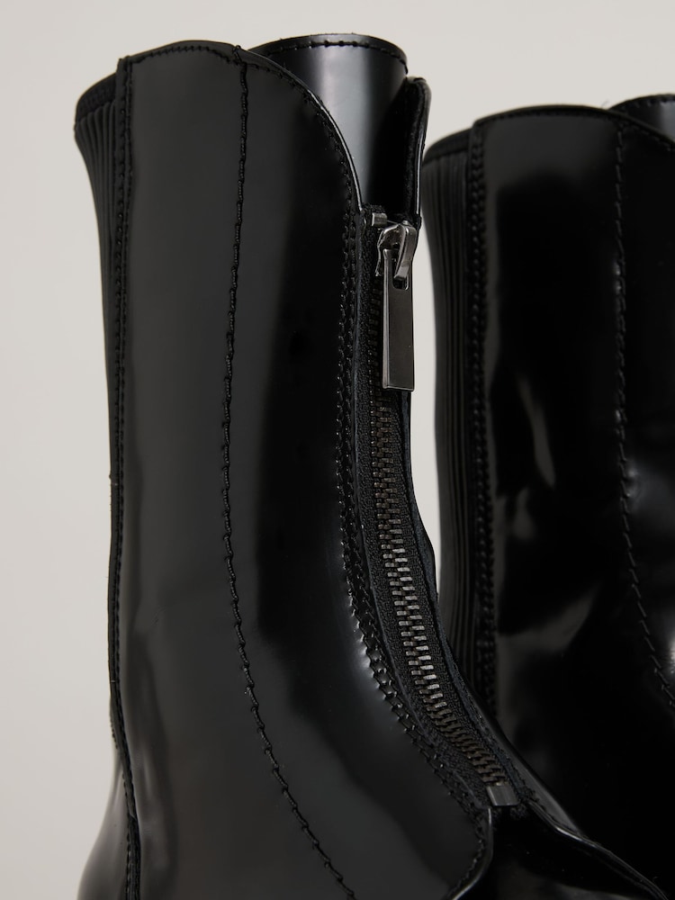 Reiss Black Sophie Leather Zip-Front Ankle Boots - Image 5 of 5