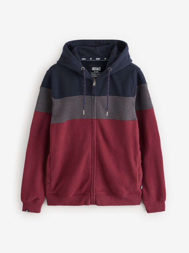FatFace Plum Purple 100% Cotton Brooke Stripe Zip Through Hoodie - Image 1 of 7