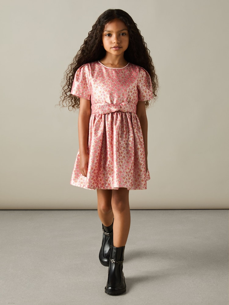 Reiss Pink Leomie 4-9 yrs Floral Fil-Coupé Dress - Image 1 of 4