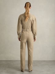 Reiss Neutral Mara Cotton Corduroy Tapered Jumpsuit With Stretch - Image 5 of 6
