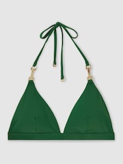 Reiss Hunting Green Riah Triangle Halter Neck Bikini Top - Image 2 of 5