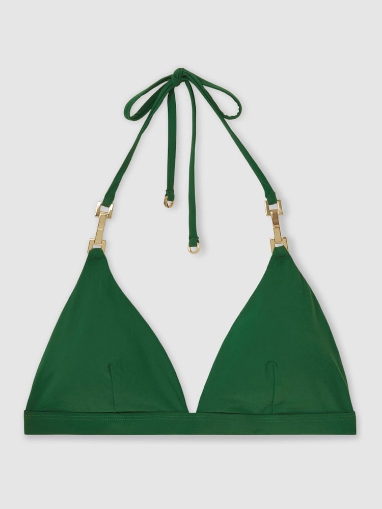 Reiss Hunting Green Riah Triangle Halter Neck Bikini Top - Image 2 of 5