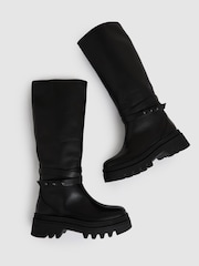 Reiss Black Albany Leather Chunky Flat Knee-High Boots - Image 3 of 5