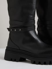 Reiss Black Albany Leather Chunky Flat Knee-High Boots - Image 4 of 5