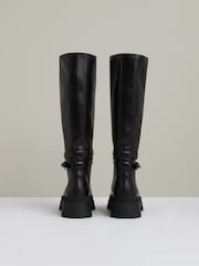 Reiss Black Albany Leather Chunky Flat Knee-High Boots - Image 5 of 5