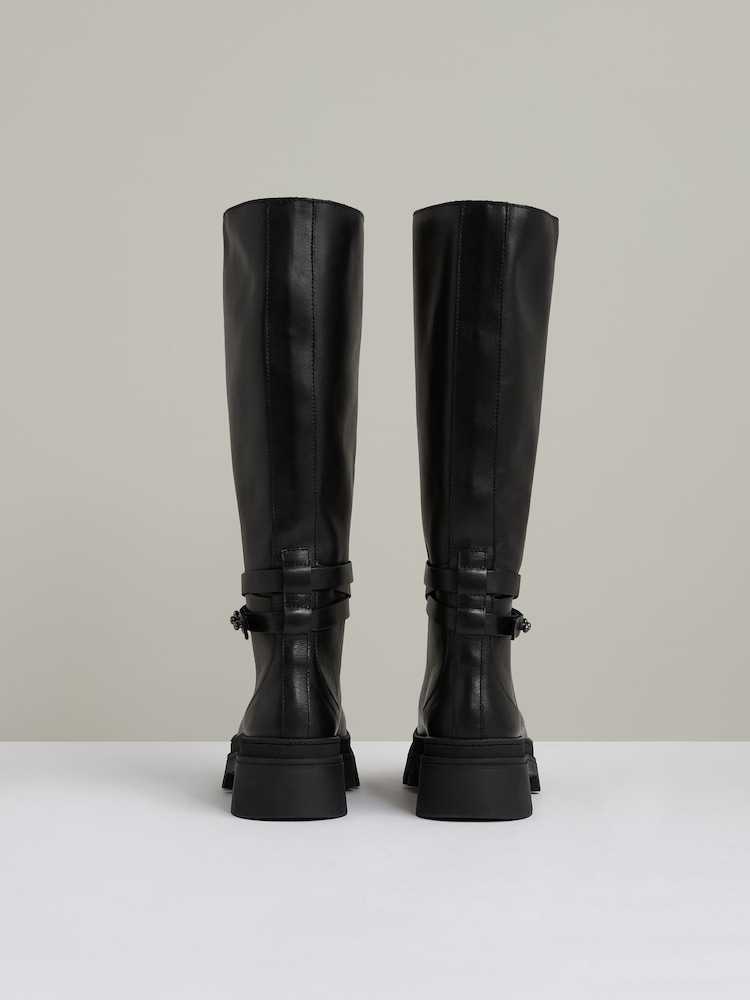 Reiss Black Albany Leather Chunky Flat Knee-High Boots - Image 5 of 5