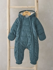 Mamas & Papas Blue 100% Cotton Quilted Pramsuit With Borg Hood - Image 1 of 3