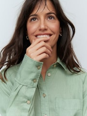 Sage Green 100% Linen Button Down Relaxed Long Sleeve Shirt - Image 6 of 9
