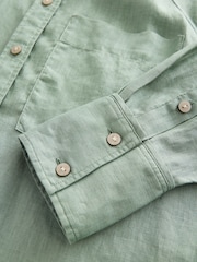 Sage Green 100% Linen Button Down Relaxed Long Sleeve Shirt - Image 9 of 9