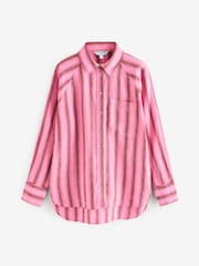 Pink/Brown Stripe 100% Linen Button Down Relaxed Long Sleeve Shirt - Image 7 of 9