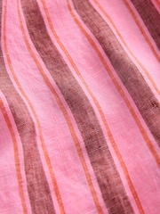 Pink/Brown Stripe 100% Linen Button Down Relaxed Long Sleeve Shirt - Image 9 of 9