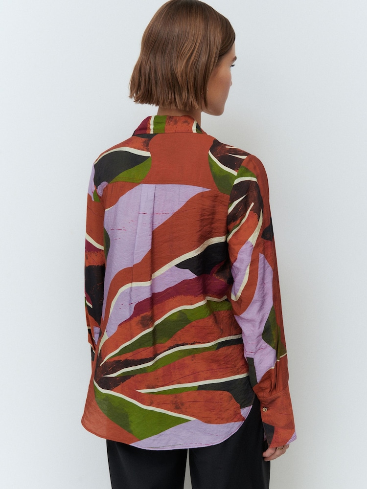 Orange/Pink Abstract Print Long Sleeve Button Down Shirt - Image 3 of 8