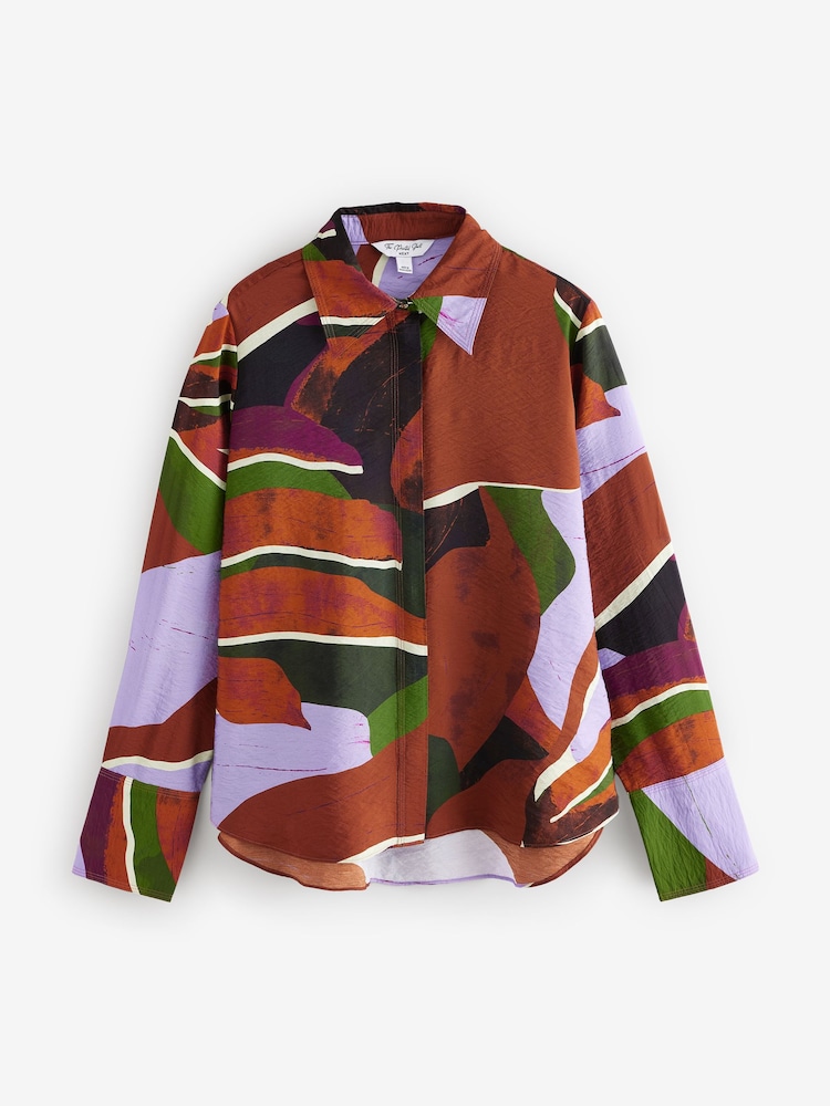Orange/Pink Abstract Print Long Sleeve Button Down Shirt - Image 6 of 8