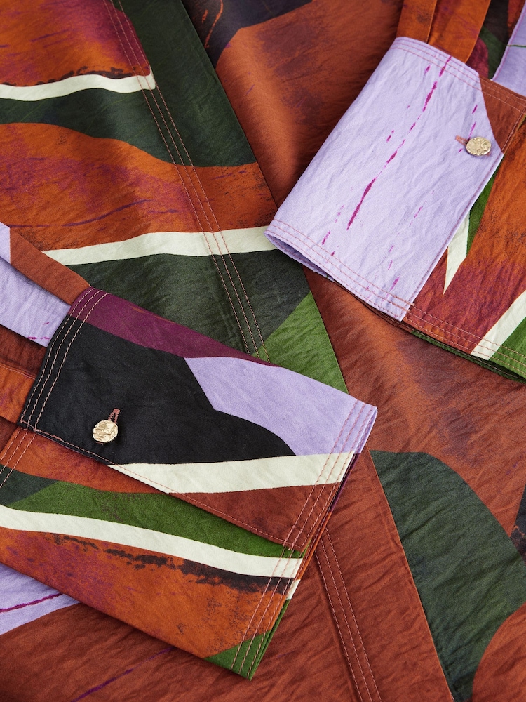 Orange/Pink Abstract Print Long Sleeve Button Down Shirt - Image 7 of 8