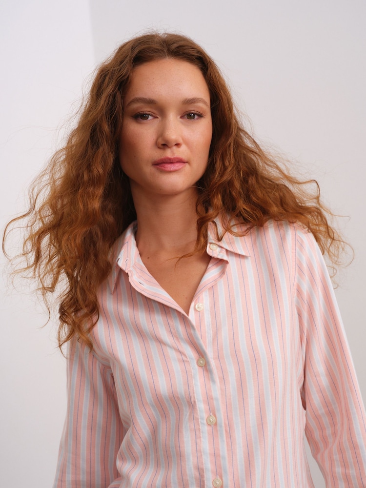 Peach/Blue Oversized Long Sleeve Oxford Shirt - Image 4 of 6