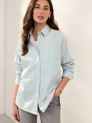 Blue/Pink Stripe Girlfriend Oversized Long Sleeve Shirt - Image 1 of 8