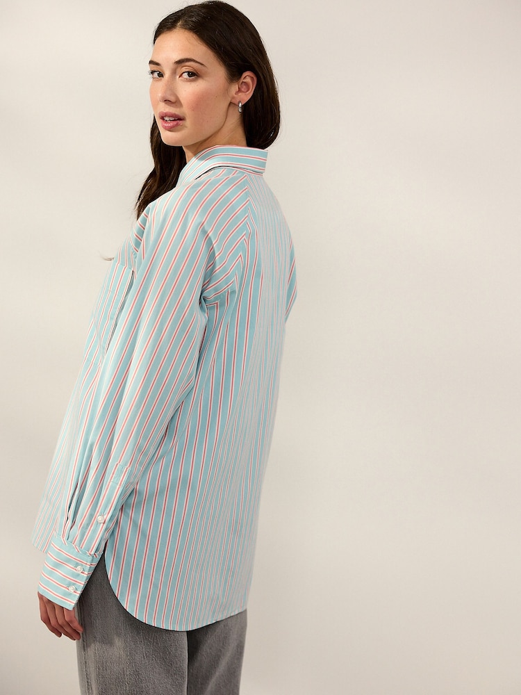 Blue/Pink Stripe Girlfriend Oversized Long Sleeve Shirt - Image 4 of 8