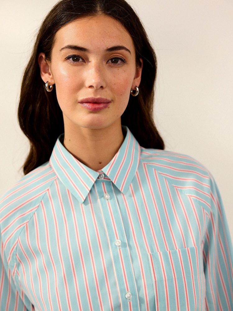 Blue/Pink Stripe Girlfriend Oversized Long Sleeve Shirt - Image 5 of 8