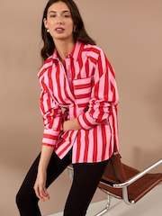Red/Pink Stripe Girlfriend Oversized Long Sleeve Shirt - Image 1 of 8