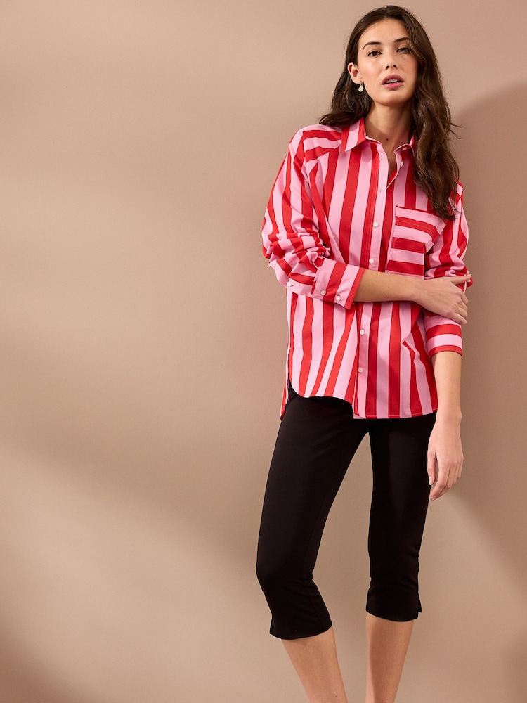 Red/Pink Stripe Girlfriend Oversized Long Sleeve Shirt - Image 2 of 8