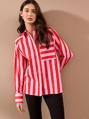 Red/Pink Stripe Girlfriend Oversized Long Sleeve Shirt - Image 3 of 8