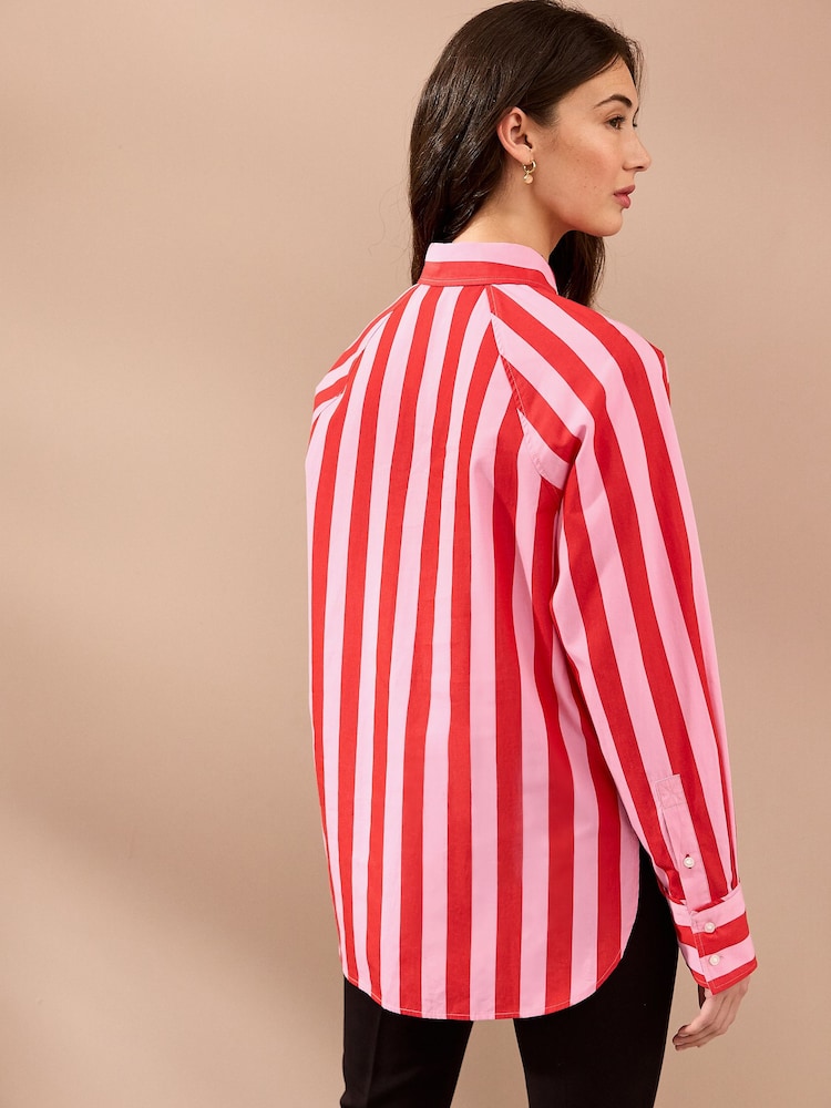 Rouge/rose rayé - Chemise oversize à manches longues Girlfriend - Image 4 of 8