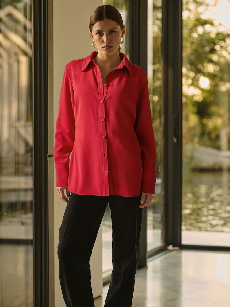 Rood - Crepe Overhemd met knoopjes en lange mouwen - Image 3 of 7